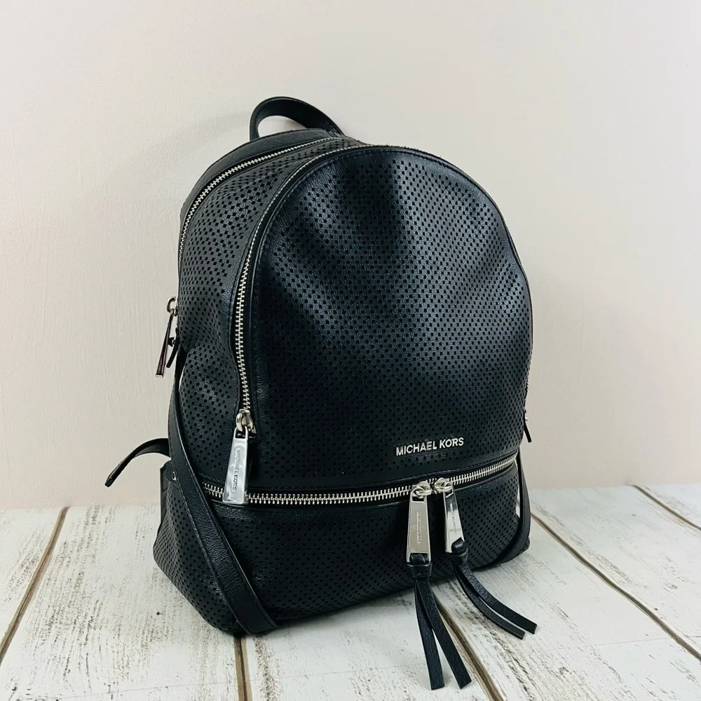 Michael Kors Black Leather Medium Backpack - Picture 3 of 11